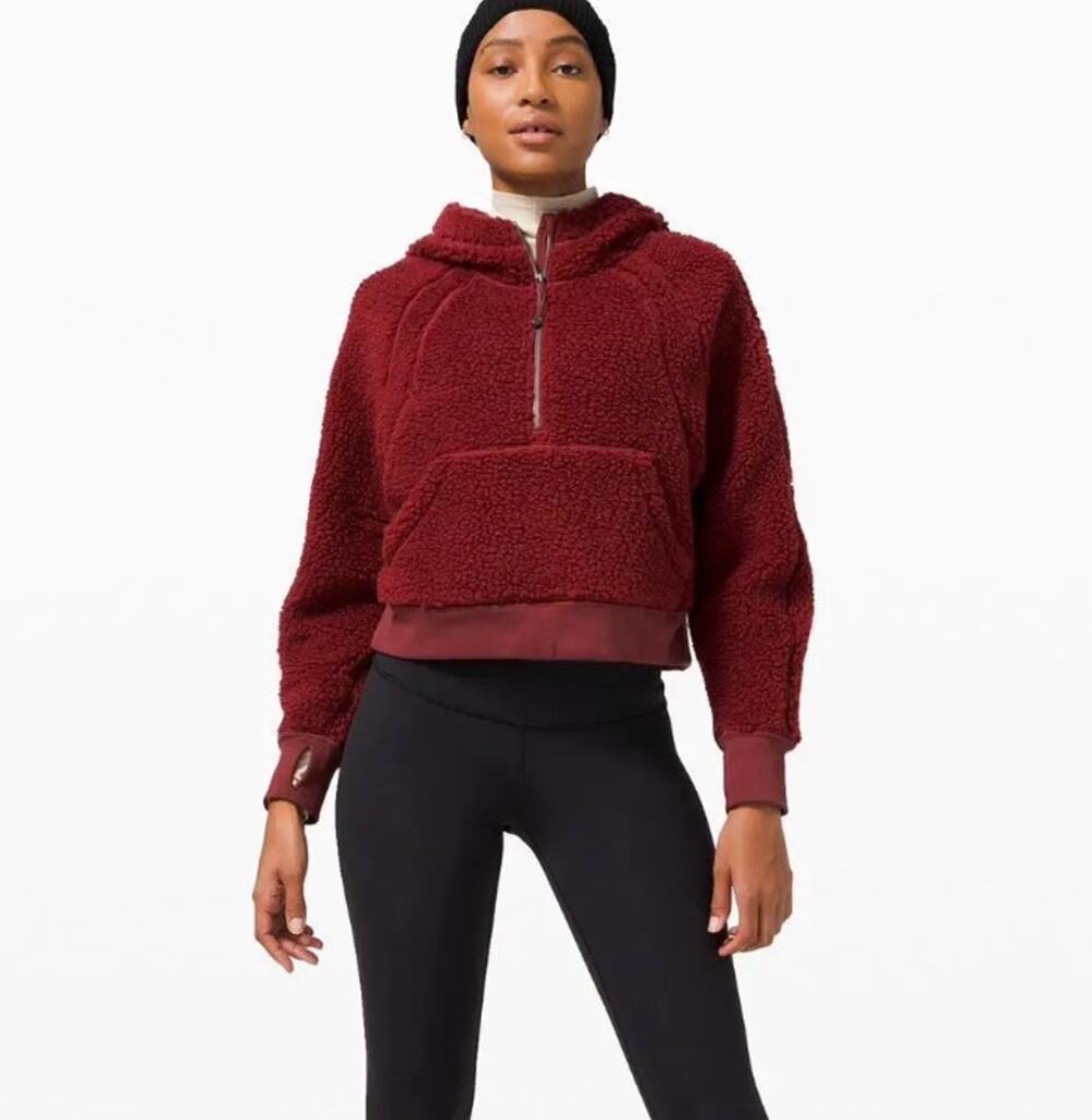 LULULEMON scuba oversized Red Burgundy Wine Sherpa half zip hoodie size XS/S